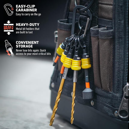 Railer Bit Holder Keychain 5pc - 1/4 inch Hex Shank Bit Holders - Quick-Change Design for Nut Driver, Screwdriver & Drill Bits, Include Keychain Carabiner