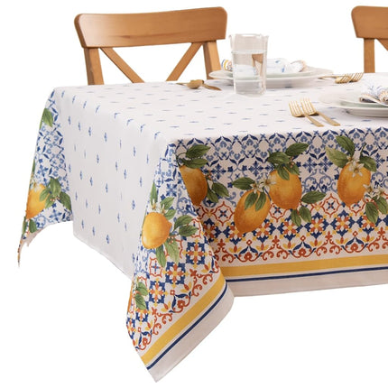 Threadmade Elrene Home Fashions Capri Lemon Double-Bordered Mediterranean Spring/Summer Fabric Tablecloth, Rectangle, 60 inches X 84 inches
