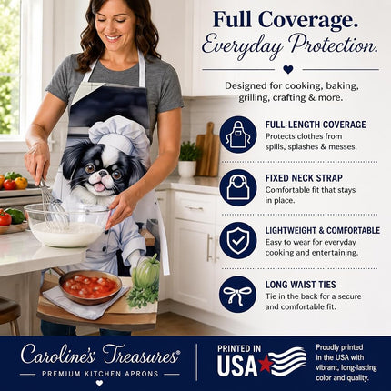 Caroline's Treasures Japanese Chin The Chef Apron Cooking Kitchen Server Baking Crafts Gardening for Adult Women Men, Unisex, Large, Multicolor