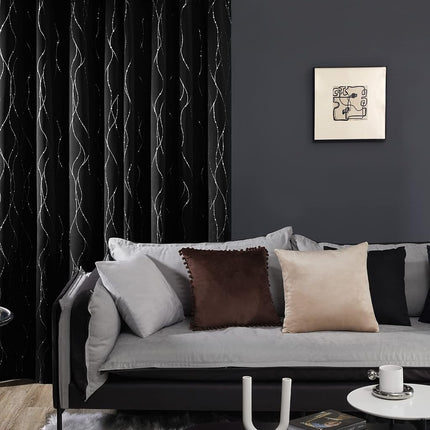 Deconovo Cortinas Opacas para Sala de Estar, 42 x 95 Pulgadas de Largo, Juego de 2 Paneles, Cortinas Aislantes Térmicas e Insonorizadas con Estampado Plateado, Paneles Lavables a Máquina con Ojales para Puerta Corredera de Dormitorio