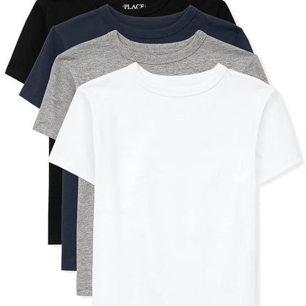 The Children's Place Boys Basic Layering Tee 4-Pack, Multi CLR, Black/New Navy/Smoke/White 4 Pack, 7-8 Years