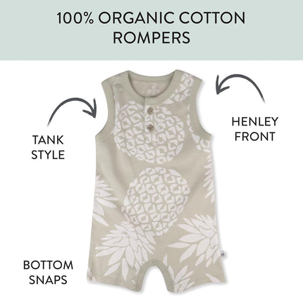 HonestBaby Multipack Short Romper Sets and Dresses 100% Organic Cotton for Infant Baby, Toddler, Pineapple Leaf Khaki, 3-6 Months