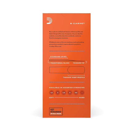 D’Addario Woodwinds - Rico Bb Clarinet Reeds - Reeds for Bb Clarinet - Crafted for Beginners, Students, Educators - Strength 2.0, 25-pack