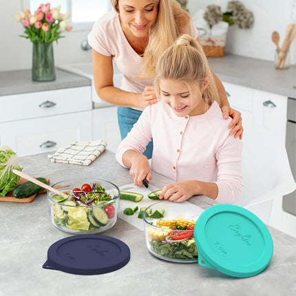 Sophico Round Silicone Storage Cover Lids Replacement for Anchor Hocking and Pyrex 7402-PC 6/7 Cup Glass Bowls (Container not Included)(Mint - 2 pack)