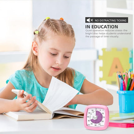 Secura 60-Minute Visual Timer, Silent Study Timer for Kids and Adults, Time Clocks, Time Management Countdown Timer for Teaching Pink