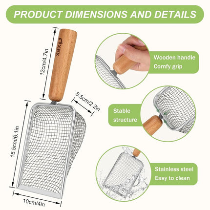 Cat Litter Scoop with Holder – Metal Mesh Litter Scooper, Wooden Handle Fine Litter Scoop with Small Holes for Litter Box, Efficient Sifting and Easy Cleaning