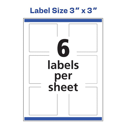 Avery Square Labels with Sure Feed, 3" x 3", 60 Glossy White Labels (36481)