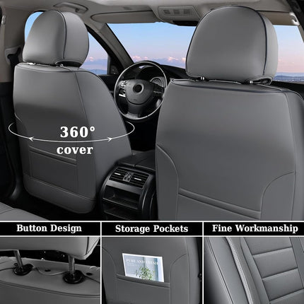 Coverado Seat Covers Full Set, Seat Covers for Cars, Gray Car Seat Cover, Waterproof Car Seat Protector, Nappa Car Seat Cushion, 5 Pieces Car Seat Covers Front Seats and Back Fit for Most Cars