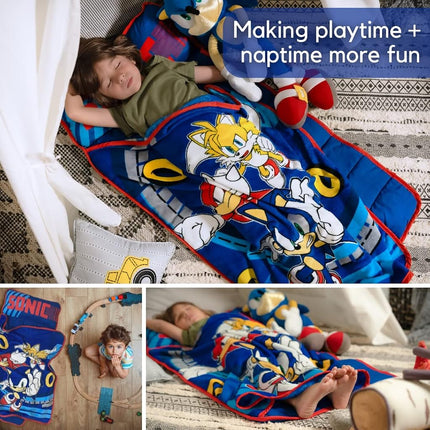 Franco Sonic Soft Toddler Nap Mat con Almohada y Manta, Perfecto para Preescolar/Guardería/Viaje/Saco de Dormir, 53 x 114 cm (Producto Oficial de Sega) por