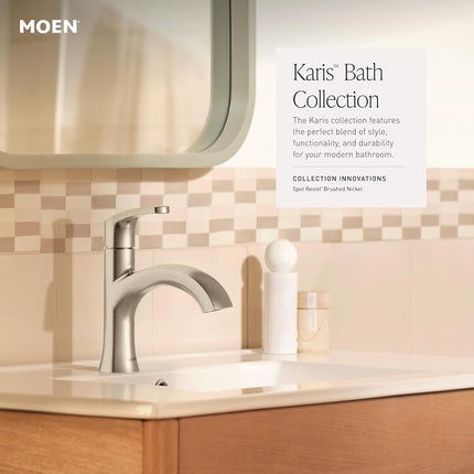Moen Karis One-Handle Bathroom Sink Faucet, One Hole Lavatory Faucet with Drain Assembly and Optional Deck Plate, Chrome, 84346