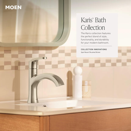 Moen Karis One-Handle Bathroom Sink Faucet, One Hole Lavatory Faucet with Drain Assembly and Optional Deck Plate, Chrome, 84346