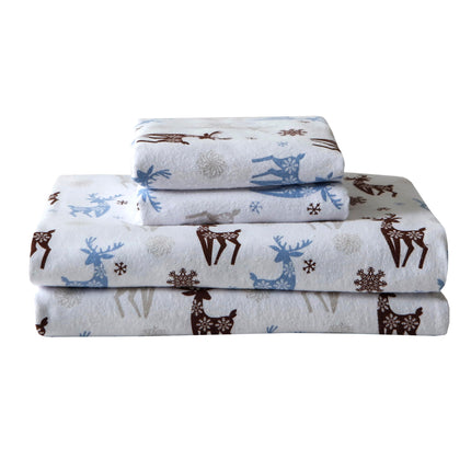 Elegant Comfort Ultra Soft 4-Piece 100% Turkish Cotton Flannel Sheet Set - Holiday Christmas Flannel Sheets, Warm and Cozy Anti-Pill Premium Quality, Deep Pocket Fitted Sheet- Twin XL, Brown Deer