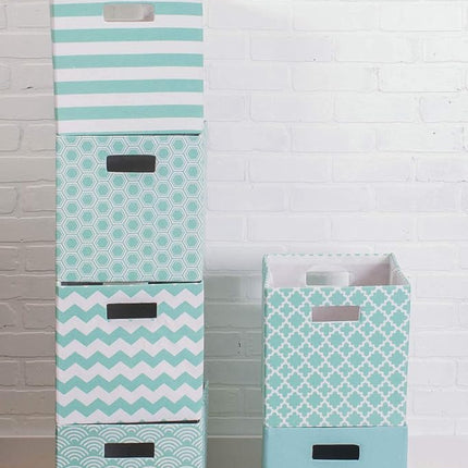 DII Hard Sided Collapsible Fabric Storage Container for Nursery, Offices, & Home Organization, (13x13x13) - Lattice Aqua