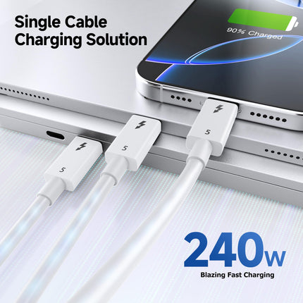 Cable Matters Cable Thunderbolt 5 de 80 Gbps [con certificación Intel] con aumento de ancho de banda de hasta 120 Gbps y carga de 240 W en blanco - 1 m/3.3 pies, compatible con Thunderbolt 4, USB 4 y USB-C