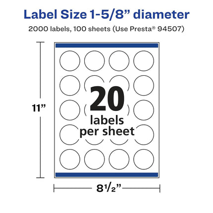 Avery Glossy Clear Round Labels with Sure Feed, 1-5/8" Diameter, 2,000 Glossy Clear Labels, Print-to-The-Edge, Laser/Inkjet Printable Labels