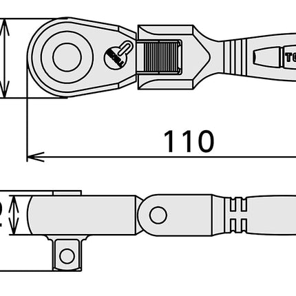 TONE Short Ratchet Handle Flex Head (Socket Hold Type) RH3FHS 3/8" Inch Drive
