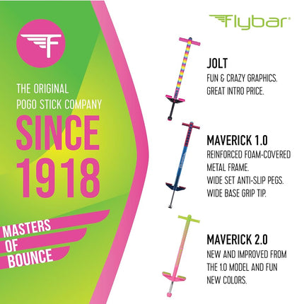 Flybar Maverick Pogo Stick for Kids Ages 5+, 40 to 80 Pounds, Perfect for Beginners, Easy Grip Handles, Anti-Slip Pegs, Outdoor Toys for Boys, Jumper Toy for Girls, Outside Toys for Kids