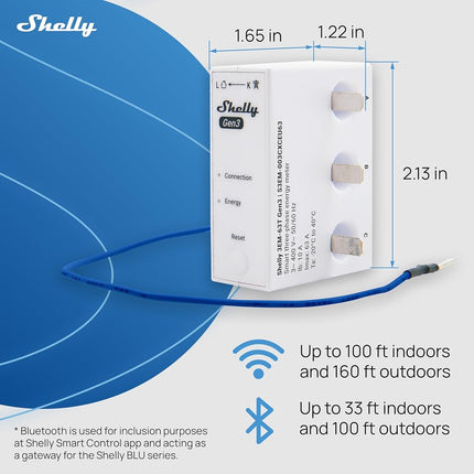 Shelly 3EM-63T Gen3, Wi-Fi Three Phase or Single Phase Installations Energy Meter, 4-Quadrant Measurement, Flat Terminals, No Load Threshold, Photovoltaic Ready, No Hub Required, Accuracy Class B