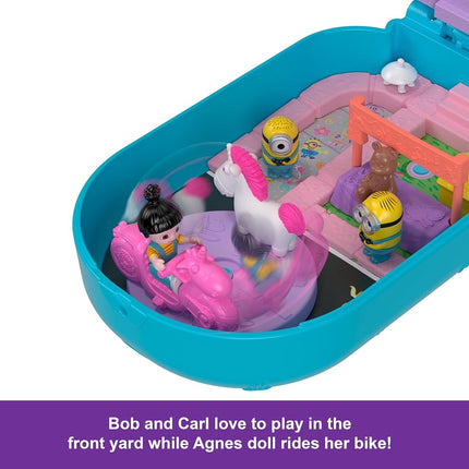Polly Pocket & Minions Playset with 1 Doll, 2 Minions Figures & Fluffy the Unicorn Toy, Collectible Compact with 9 Accessories, HWP09