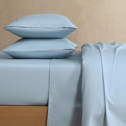 Lacoste 100% Cotton Percale Solid Sheet Set, Breathable, Cooling & Hotel Quality Sheets - Deep Pocket, Easy-Fit, Oeko-Tex Certified, Allure Blue, Twin