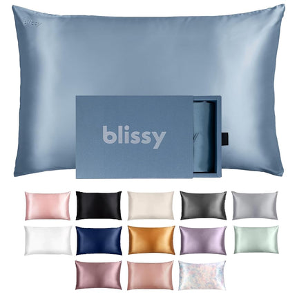 BLISSY Blissy Silk Pillowcase - 100% Pure Mulberry Silk - 22 Momme 6A High-Grade Fibers - Satin Pillow Cover for Hair & Skin - Regular, Queen & King with Hidden Zipper (King, Ash Blue)
