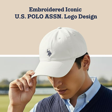 U.S. Polo Assn. Polo Pony Logo Baseball Hat, 100% Cotton, Adjustable Cap, White