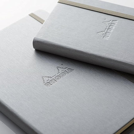 RHODIA 118567C - Hard Notebook Webnotebook Silver - A6 - Dotted Dot - 192 pages - Clairefontaine Ivory Paper 90 g/m - Bookmark, Elastic Closure - Faux Leather Cover