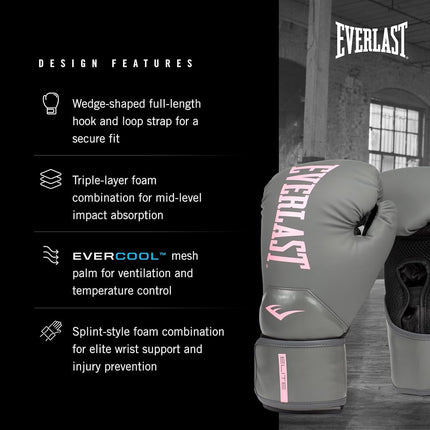 Everlast Elite 2 Boxing Gloves (Grey/Pink, 8oz)
