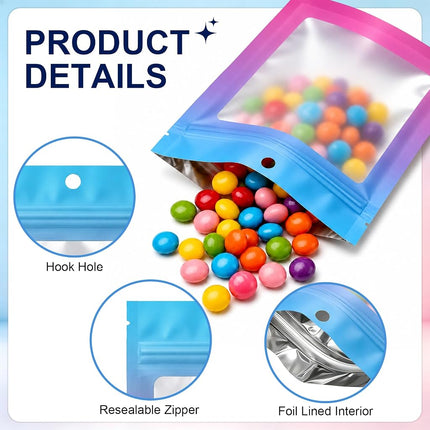 Arsmat 100 Pcs Resealable Mylar Bags, Gradient Color, Zipper Closure, Reusable, Laminated, Polyethylene (PE), Blue Pink, 5.9 X 8.6 Inch, Food Storage