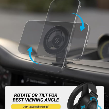 Scosche MagSafe Car Mount, Magnetic Dashboard Phone Holder for Car with 3M Adhesive Base, Strong Magnets, 360° Rotatable Cell Phone Car Mount for iPhone 17/16/15/14/13/12, Includes Magnetic Ring