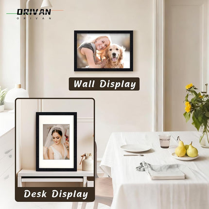 ORIVAN 8x12 Picture Frame Wood Display Picture 6x8 with Mat Vintage Black