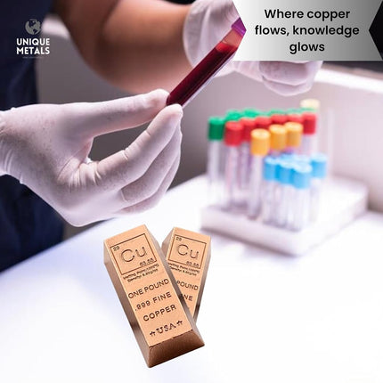 Unique Metals 1 Pound Copper Bar Ingot Paperweight - 999 Pure Chemistry Element Design with Certificate of Authenticity by