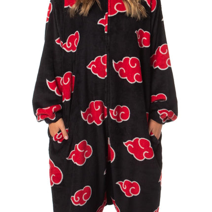 Bioworld Naruto Kigurumi Shippuden Akatsuki Red Clouds Anime Adult One Piece Costume Pajama Union Suit for Men and Women, Cloudv1, L-XL