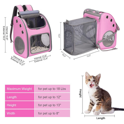 COVONO Expandable Cat Backpack Carrier, Portable Cat Backpack Up to 18 lbs