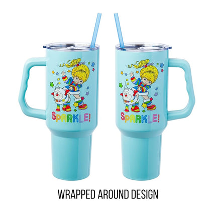 Silver Buffalo Rainbow Brite and Twink Sparkle Stainless Steel Tumbler with Handle and Straw, Fits in Standard Cup Holder, 40 Ounces