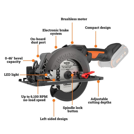 Worx WX531L.9 20V Power Share WORXSAW 4.5" Cordless Compact Circular Saw (Tool Only)