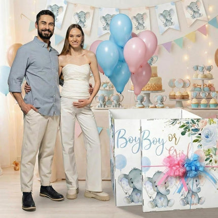 AmazingSpark 28in Jumbo Gender Reveal Gift Box Kit with Oversized Box Giant Pull Bows for Gender Reveal Baby Shower Birthday Party Decor(Baby Elephant)
