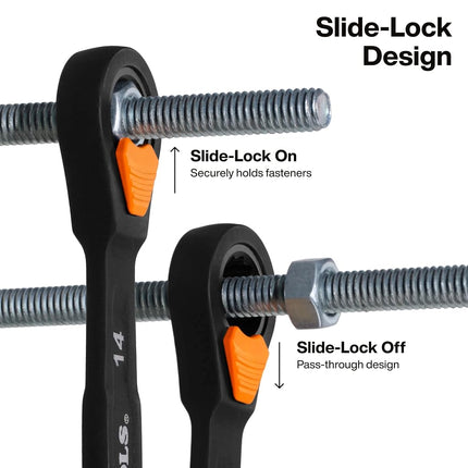 KLEIN TOOLS 69508M Metric Ratcheting Combination Wrench Set, 8-Piece, Slide-Lock 90-Tooth Ratchet, I-Beam Handle, Color-Coded Size Markings, Roll Pouch Storage