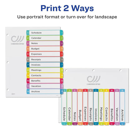 Avery 12 Tab Dividers for 3 Ring Binders, Customizable Table of Contents, Multicolor Tabs, 1 Set, 24 Packs (11843)