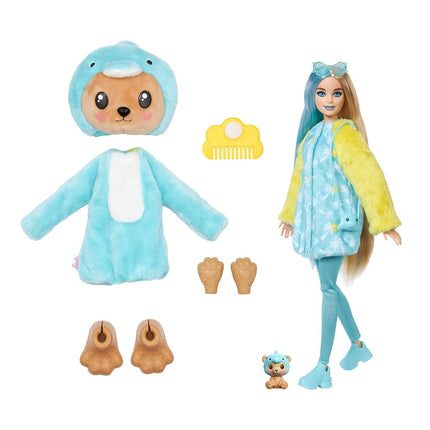 Barbie Cutie Reveal Doll & Accessories with Animal Plush Costume & 10 Surprises Including Color Change, Teddy Bear as Dolphin in Costume-Themed Series, HRK25