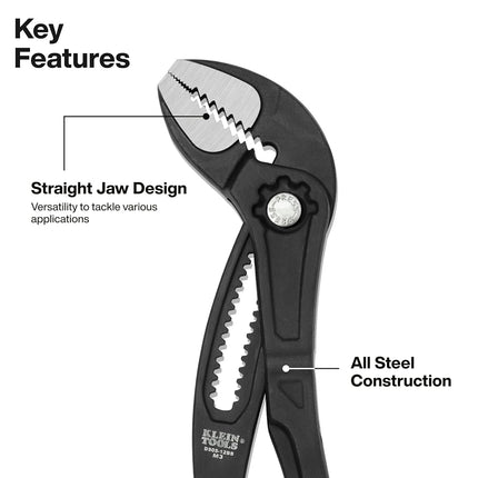 Klein Tools D50512BS 12-Inch Straight Jaw Quick-Adjust Pump Pliers, Adjustable Pliers, Heavy-Duty Hand Tool with Serrated Teeth