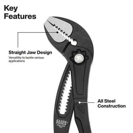 Klein Tools D50512BS 12-Inch Straight Jaw Quick-Adjust Pump Pliers, Adjustable Pliers, Heavy-Duty Hand Tool with Serrated Teeth