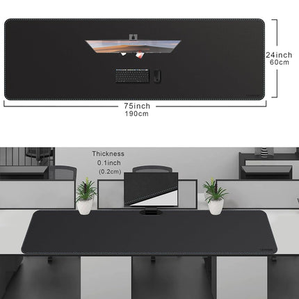 CENNBIE Leather Desk Mat Protector, 190 x 60cm Extra Large Leather Office Desk Pad Mat for Full Desk, Computer Desk Mat on top of desks - Oversized Large Mouse Pad (Black)