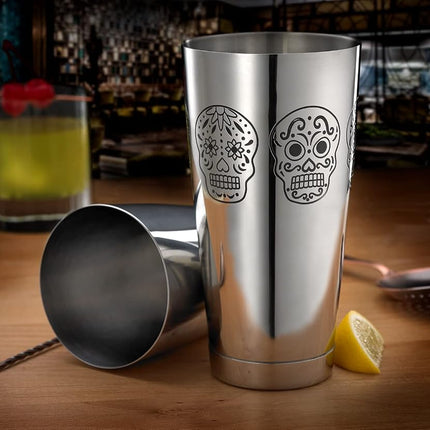 Barfly Skull Cocktail Shaker Tin Set (18 oz and 28 oz),Stainless Steel, Skull,M37009SKU