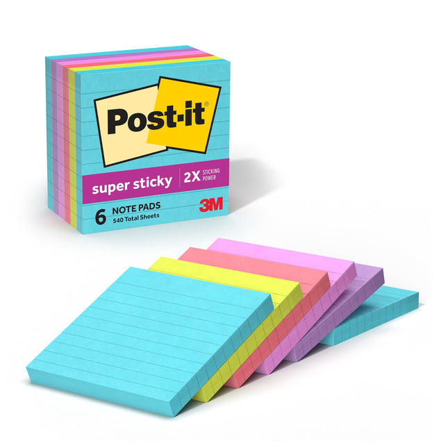 Post-it Super Sticky Notes, 4x4 in, 6 Pads, 2X The