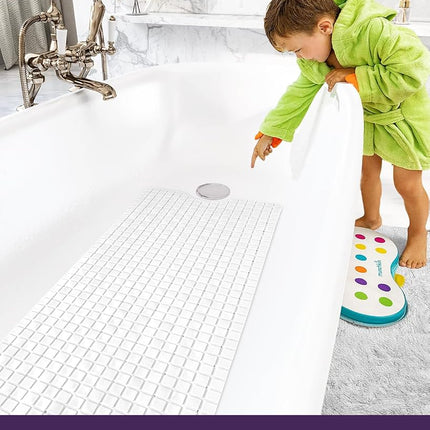 DEXI Bath Tub Shower Mat Non-Slip 16 x 39 Extra Long Bathtub Mats, Suction Cups, Drain Holes, Machine Washable Bathroom Mat, White