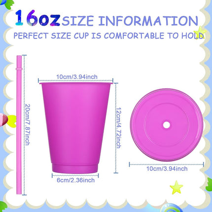 Sieral Cups with Straws and Lids Kids Tumbler with Straw Reusable Water Bottle Iced Coffee Travel Mug Cup Adults Plastic Cups for Parties 16 oz(Fresh Colors, 15 Pack)