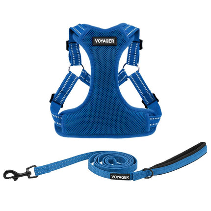 Best Pet Supplies Voyager Adjustable Dog Harness Leash Set with Reflective Stripes for Walking Heavy-Duty Full Body No Pull Vest with Leash D-Ring, Breathable All-Weather - Harness (Royal Blue), XL
