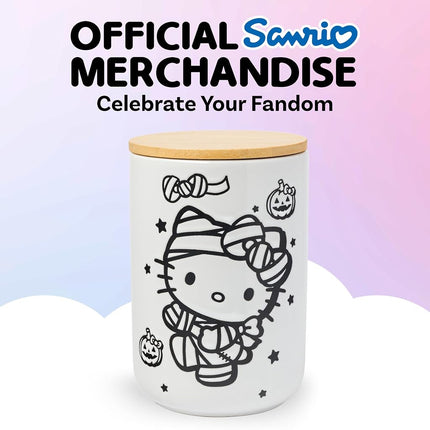 Silver Buffalo Sanrio Hello Kitty Halloween Spooky Mummy Ceramic Cookie Snack Candy Jar with Airtight Bamboo Lid (Small)