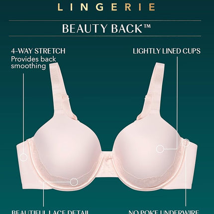 Soutien-gorge Vanity Fair Beauty Back lissant pour femme avec dentelle, bonnets légèrement doublés jusqu'à la taille DD, tissu extensible dans 4 directions, opaque, Blush cuivré, 85E, Blush cuivré, 38DD